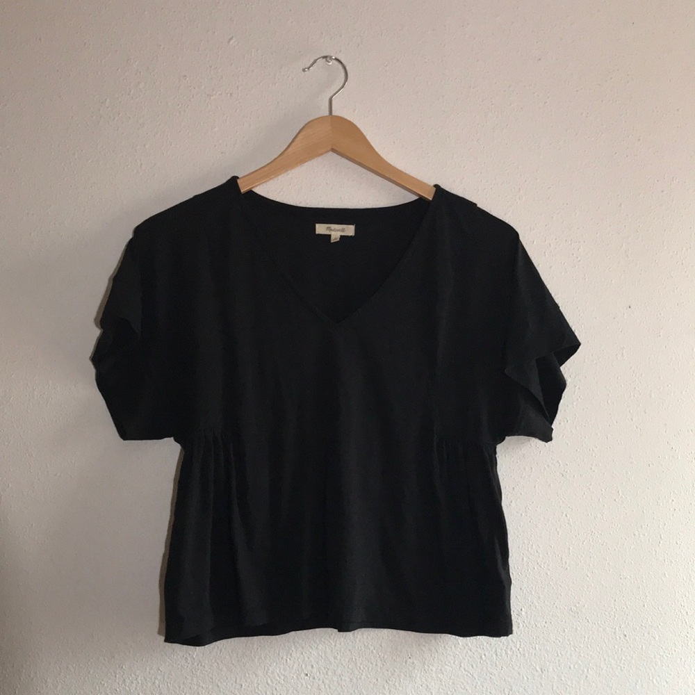 Madewell Supima Cotton Flutter Sleeve Tee in Black